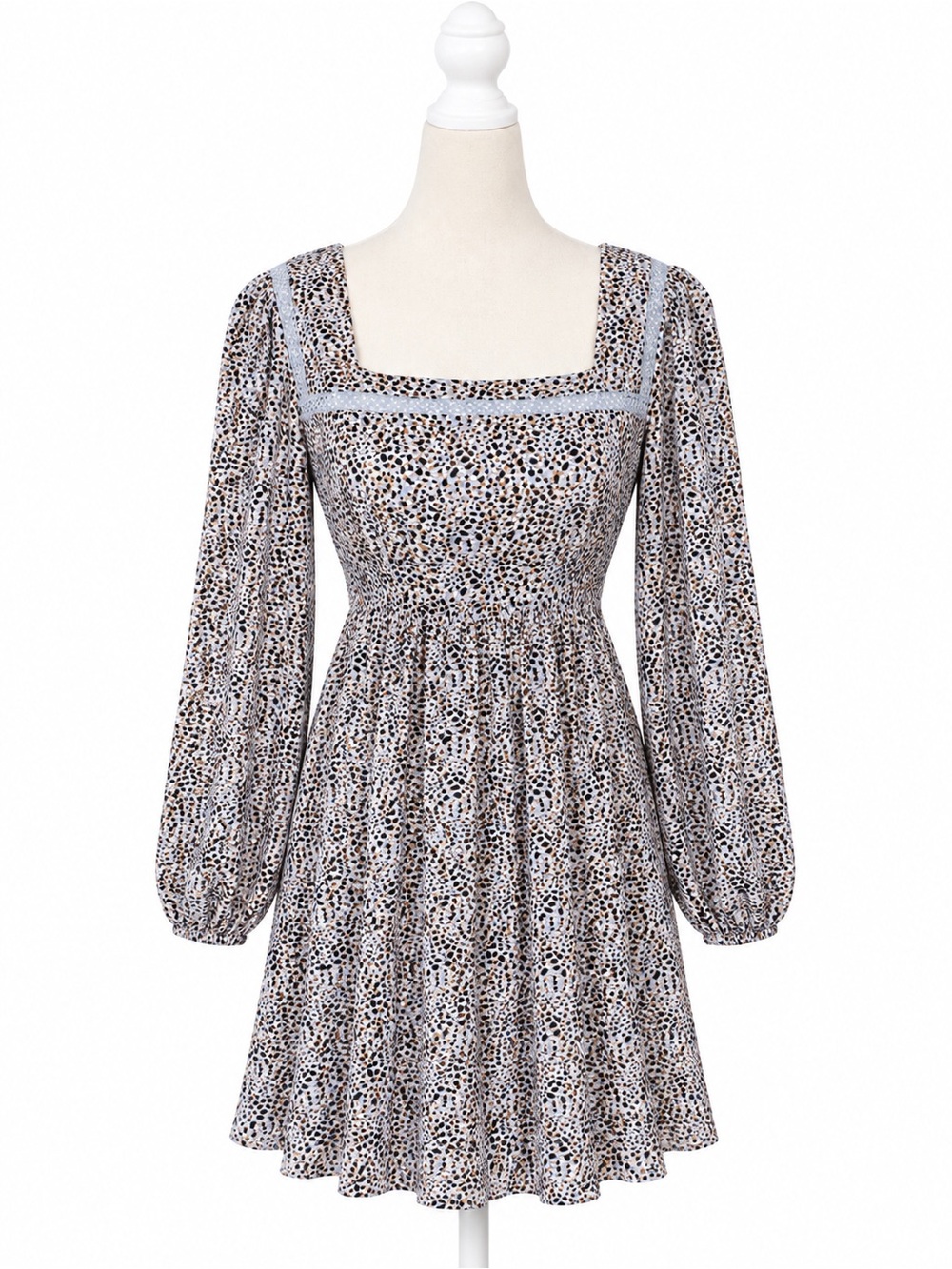 Jessica Simpson Dress M Animal Print Square Neck Cutout Back Babydoll